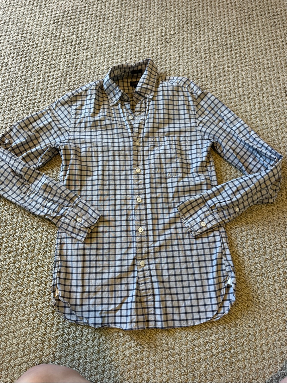 Men's Blue and White J. crew Button-Up Shirt